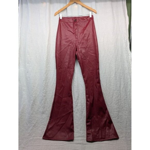 Boohoo Pants - Boohoo women's size 6 high rise red pleather bell bottoms flare pants cosplay G1